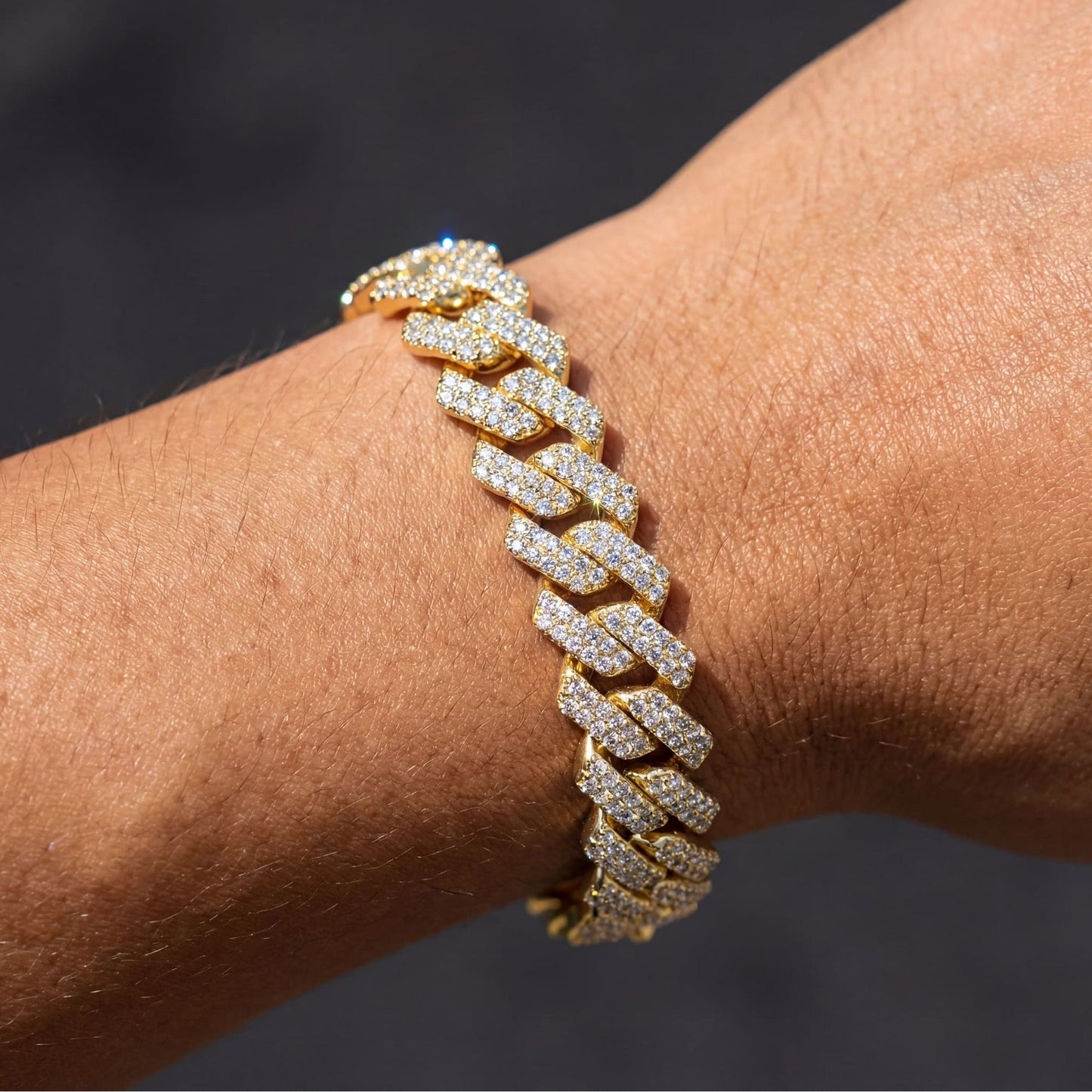ICED OUT 14MM "GOLD PRONG CUBAN" ARMBAND [CLASSIC VERSION] - ICERAIN JEWELRY