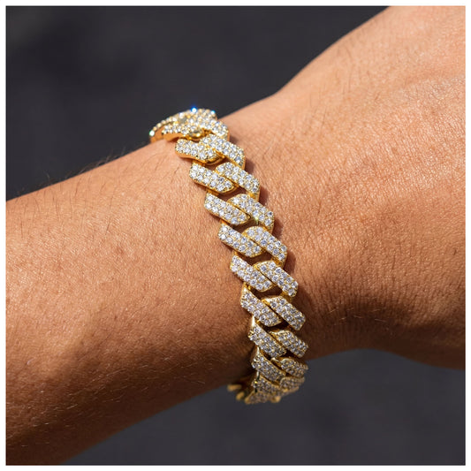 ICED OUT 14MM "GOLD PRONG CUBAN" ARMBAND [CLASSIC VERSION] - ICERAIN JEWELRY