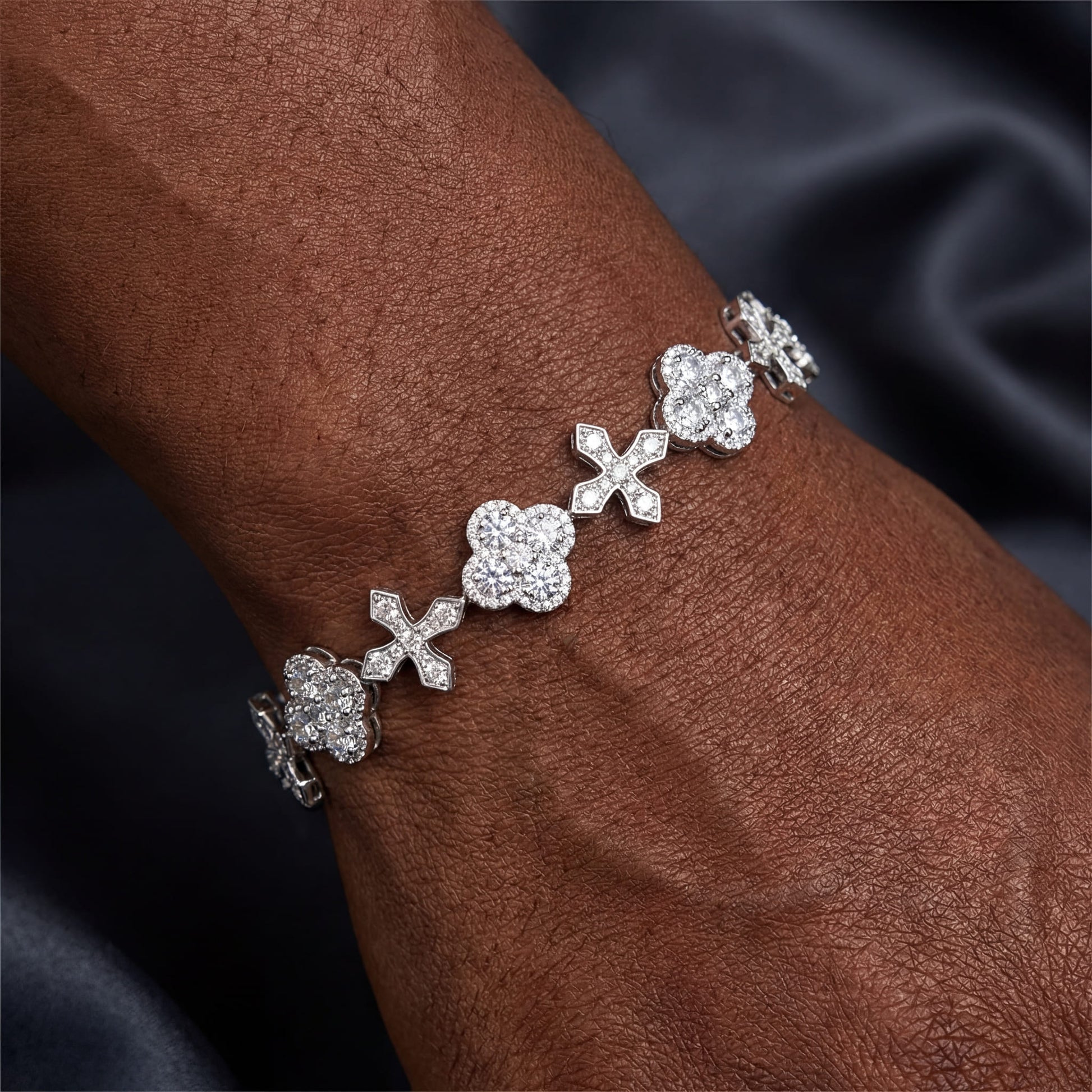 ICED OUT "CLOVER CROSS" ARMBAND - ICERAIN JEWELRY