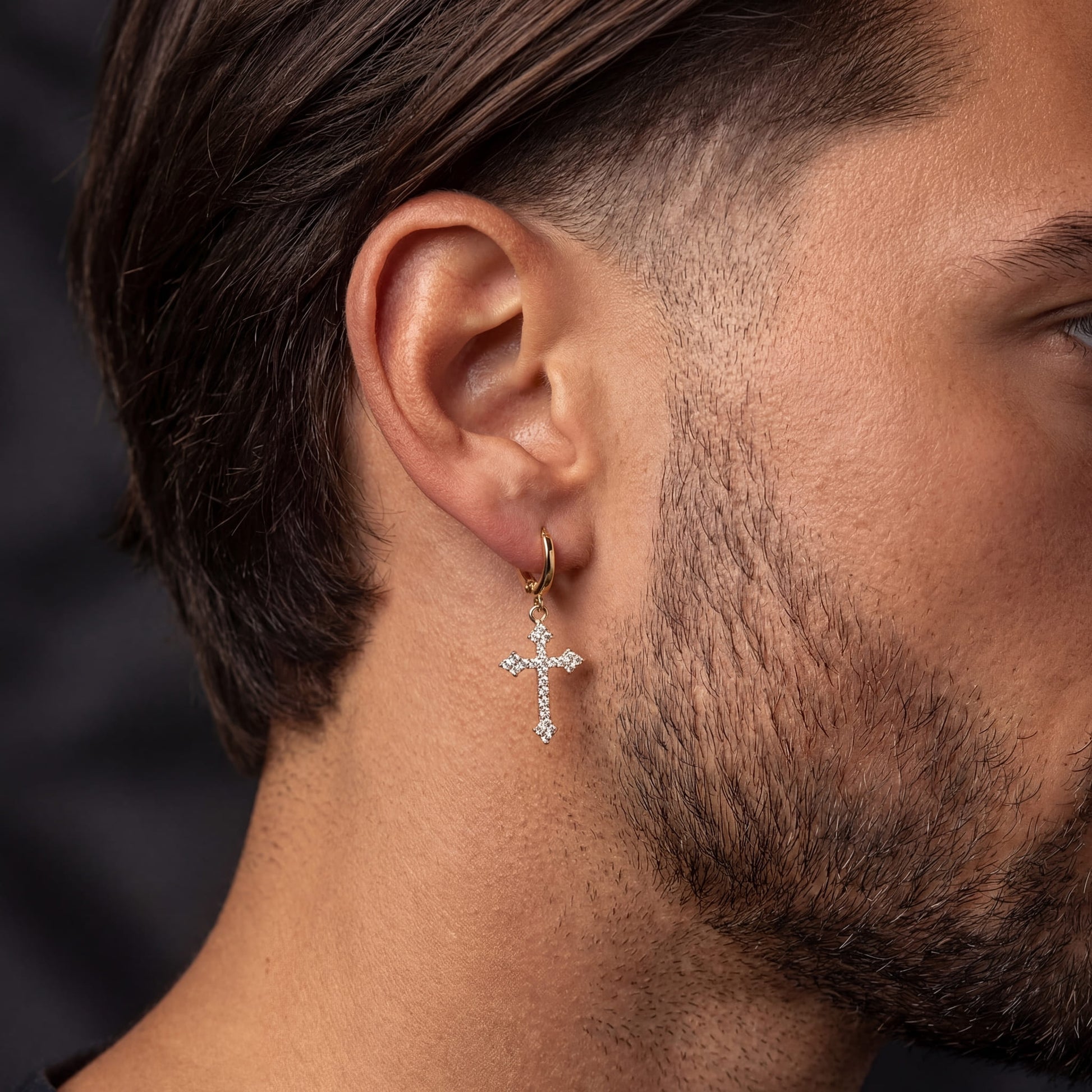 ICED OUT "GOLD ROYAL CROSS" OHRRINGE - ICERAIN JEWELRY