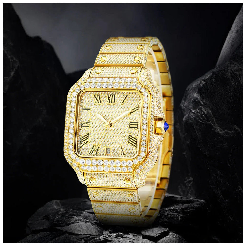 ICED OUT 40MM MOISSANITE "GOLD PIAZZA" UHR - ICERAIN JEWELRY