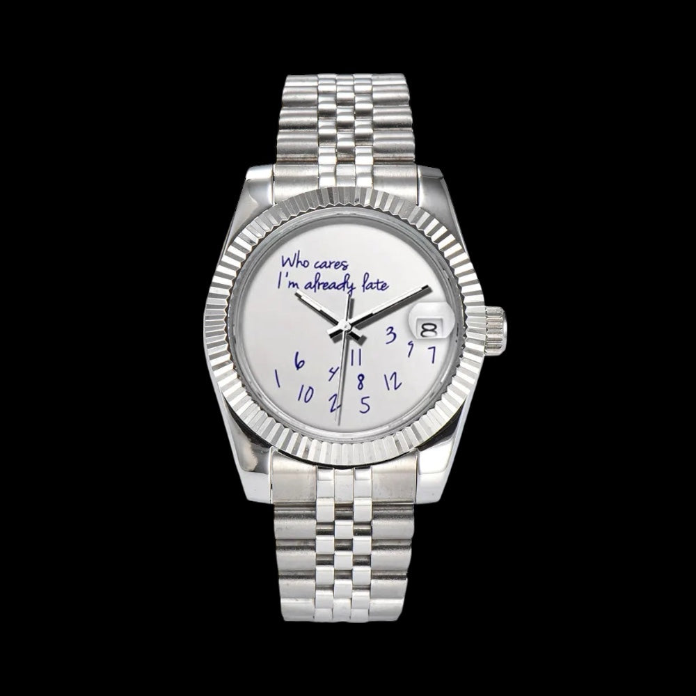 EDELSTAHL AUTOMATIK 36MM/39MM "WHO CARES I´M ALREADY LATE" UHR - ICERAIN JEWELRY