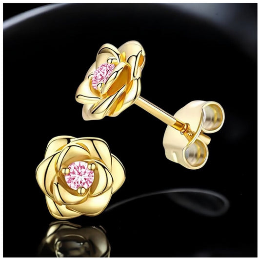 ICED OUT "GOLD/PINK ROSE" OHRRINGE - ICERAIN JEWELRY