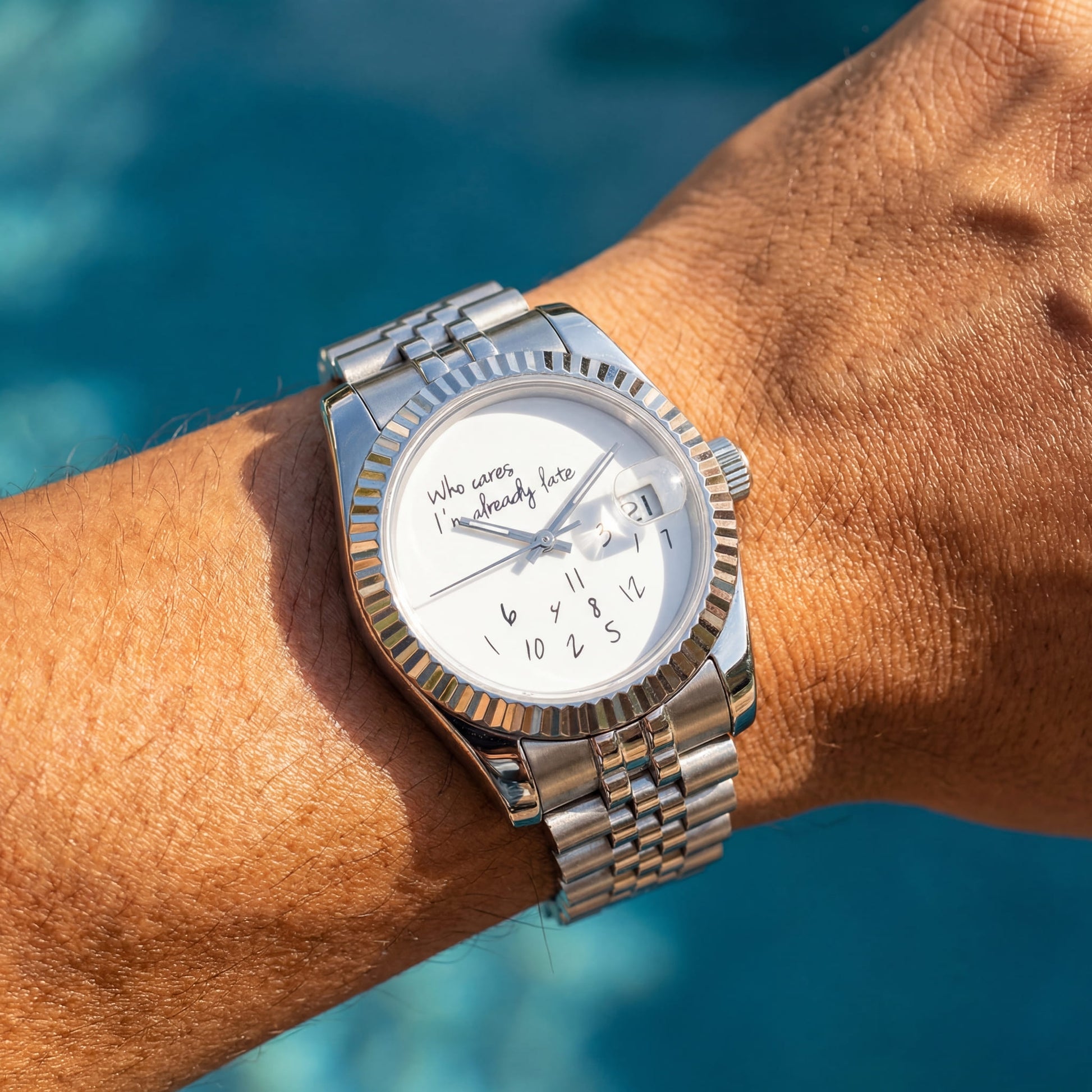 EDELSTAHL AUTOMATIK 36MM/39MM "WHO CARES I´M ALREADY LATE" UHR - ICERAIN JEWELRY