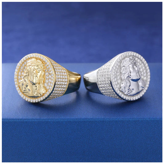 ICED OUT MOISSANITE "JESUS" WEISSGOLD 925S SILVER RING - ICERAIN JEWELRY