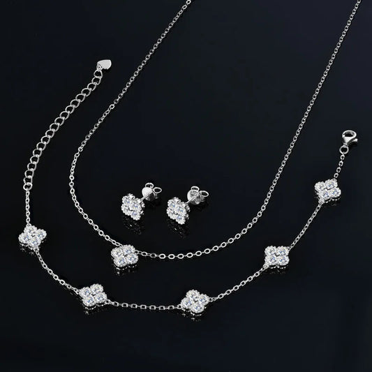 ICED OUT MOISSANITE 3-IN-1 "CLOVER" 925S SILVER SCHMUCKSET (HALSKETTE + ARMBAND + OHRRINGE) - ICERAIN JEWELRY