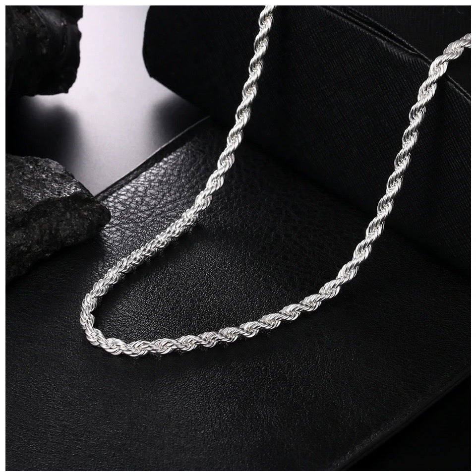 Luxus 925S Silver 4mm "Rope" Kette