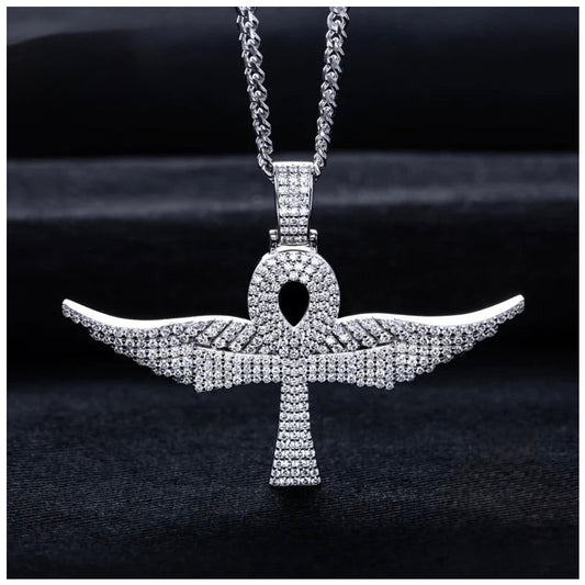 ICED OUT MOISSANITE "ANGEL CROSS WINGS" WEISSGOLD 925S SILVER KETTE - ICERAIN JEWELRY