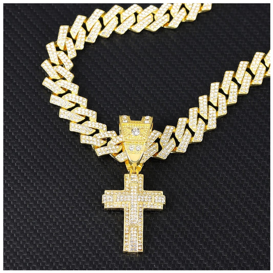 ICED OUT "GOLD PRONG CUBAN CROSS" KETTE - ICERAIN JEWELRY