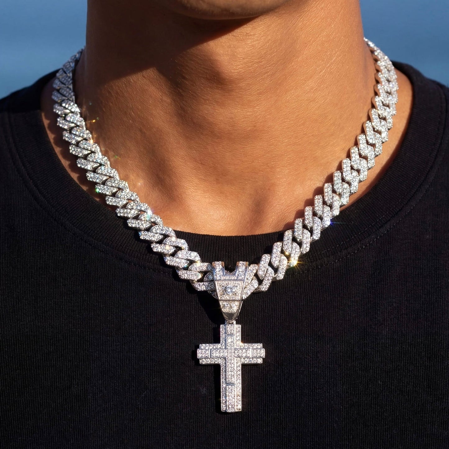 SALE | ICED OUT 60CM "SILVER PRONG CUBAN CROSS" KETTE - ICERAIN JEWELRY
