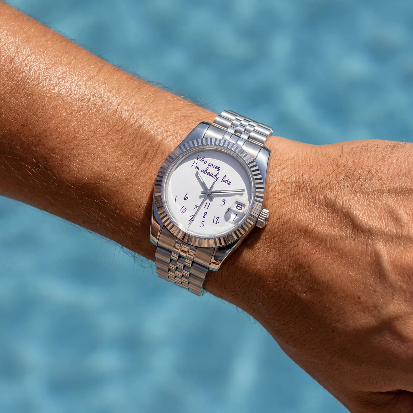 EDELSTAHL AUTOMATIK 36MM/39MM "WHO CARES I´M ALREADY LATE" UHR - ICERAIN JEWELRY