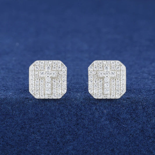 ICED OUT MOISSANITE "CROSS V6" WEISSGOLD 925S SILVER OHRRINGE - ICERAIN JEWELRY