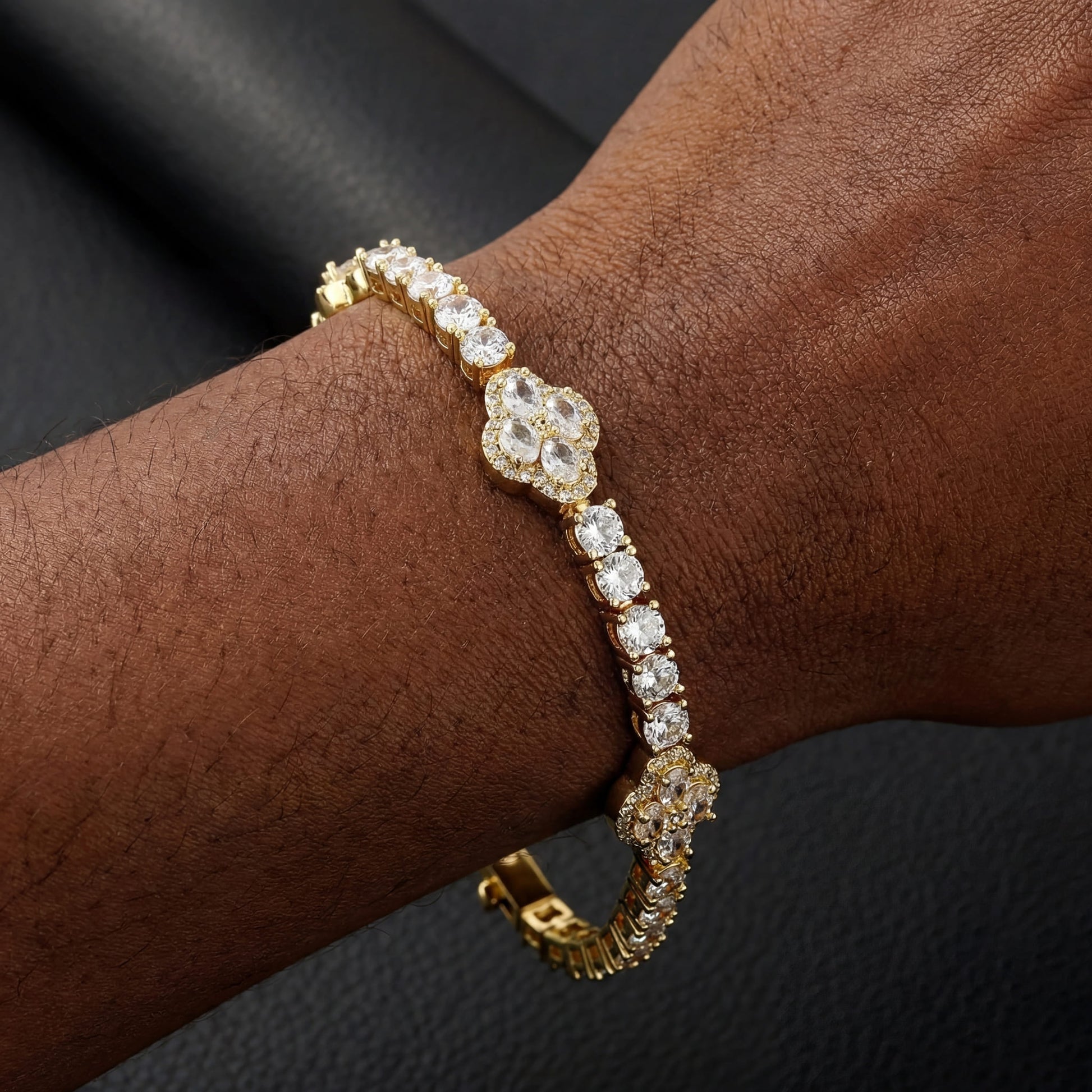 ICED OUT 4MM "GOLD CLOVER TENNIS V2" ARMBAND - ICERAIN JEWELRY