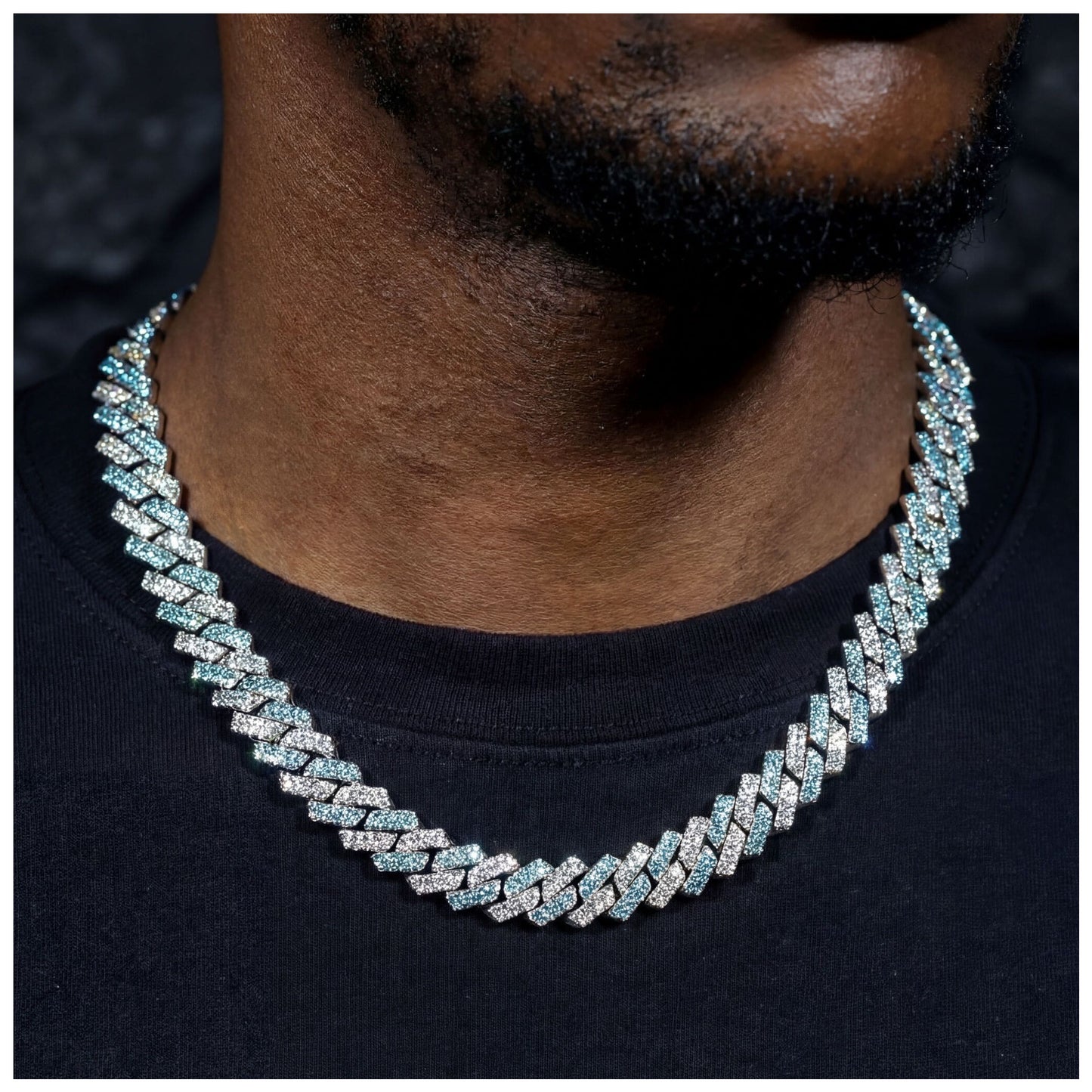 ICED OUT 14MM "SILVER/BLUE PRONG CUBAN" KETTE - ICERAIN JEWELRY