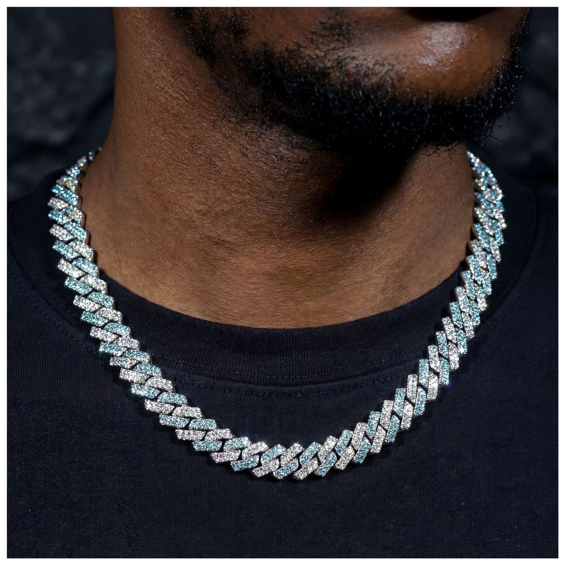 ICED OUT 14MM "SILVER/BLUE PRONG CUBAN" KETTE - ICERAIN JEWELRY