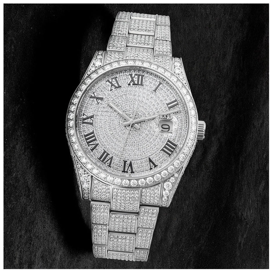 ICED OUT 41MM MOISSANITE "SILVER ROMA MONAC" UHR - ICERAIN JEWELRY