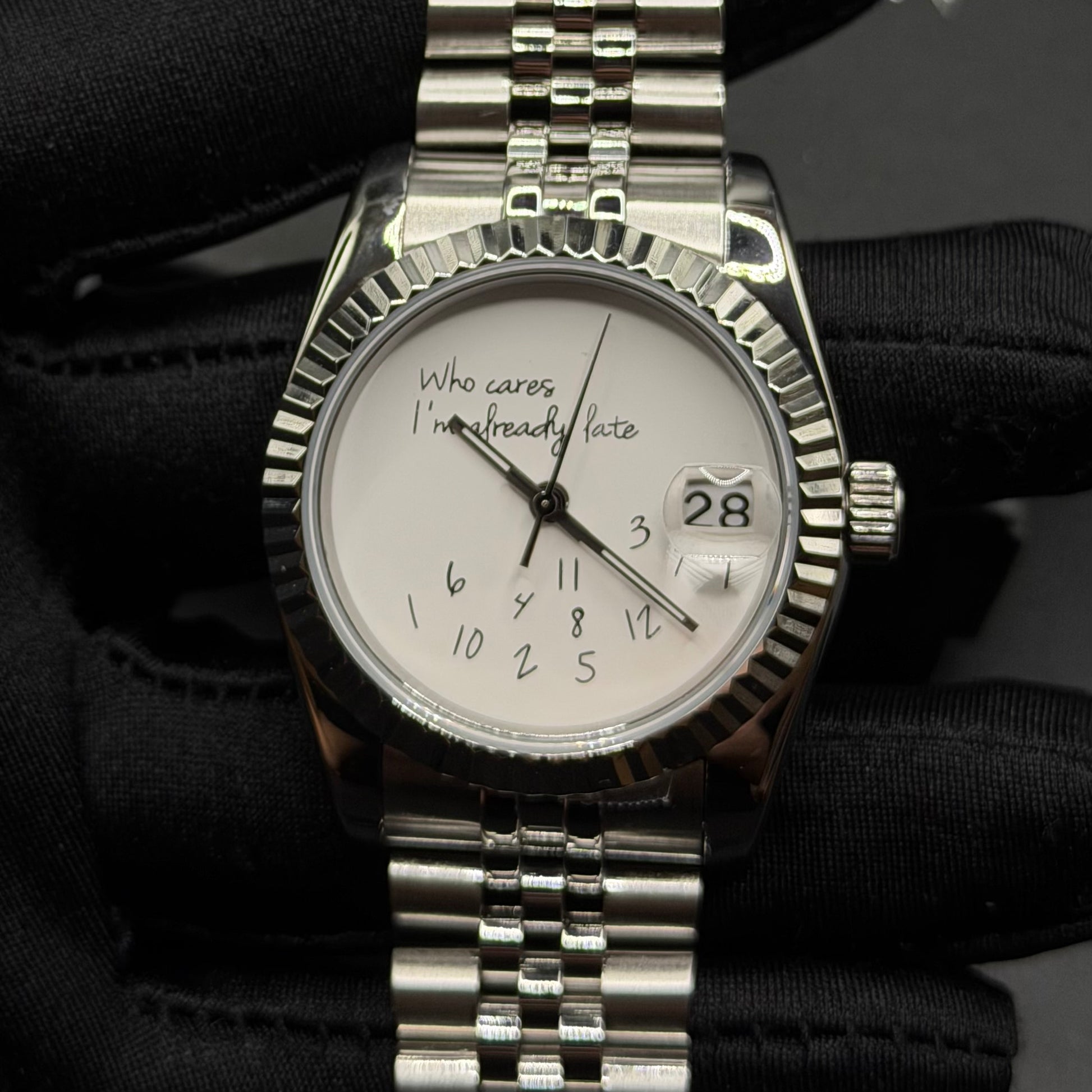 EDELSTAHL AUTOMATIK 36MM/39MM "WHO CARES I´M ALREADY LATE" UHR - ICERAIN JEWELRY