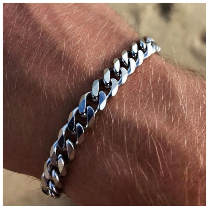 SALE | EDELSTAHL 9MM 18CM "SILVER CUBAN" ARMBAND - ICERAIN JEWELRY