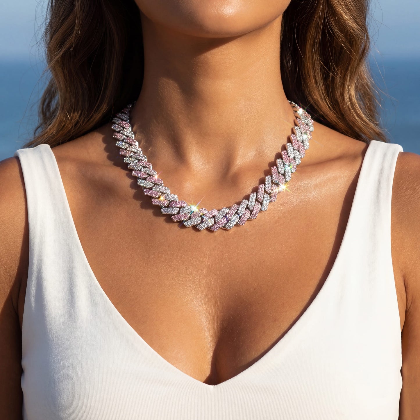 ICED OUT 14MM "SILVER/PINK PRONG CUBAN" KETTE [CLASSIC VERSION] - ICERAIN JEWELRY