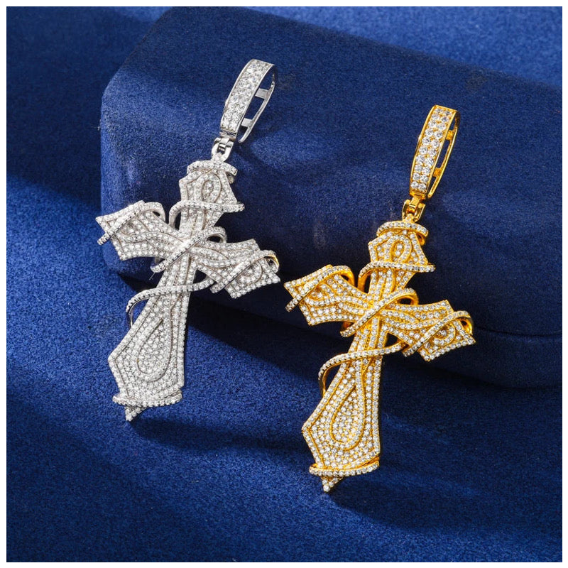 ICED OUT MOISSANITE "THORN CROSS" WEISSGOLD 925S SILVER KETTE
