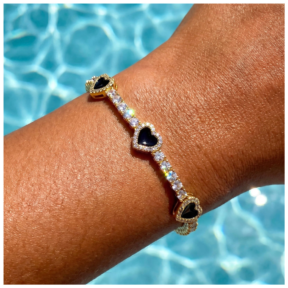 SALE | ICED OUT "GOLD/BLACK HEART CLOVER TENNIS" ARMBAND - ICERAIN JEWELRY