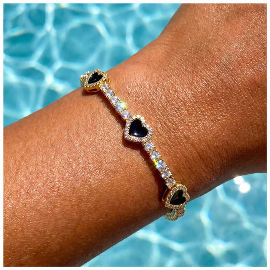SALE | ICED OUT "GOLD/BLACK HEART CLOVER TENNIS" ARMBAND - ICERAIN JEWELRY