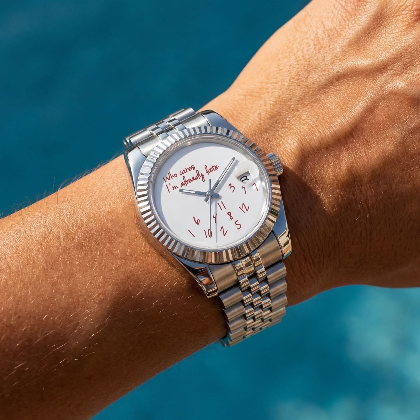 EDELSTAHL AUTOMATIK 36MM/39MM "WHO CARES I´M ALREADY LATE" UHR - ICERAIN JEWELRY