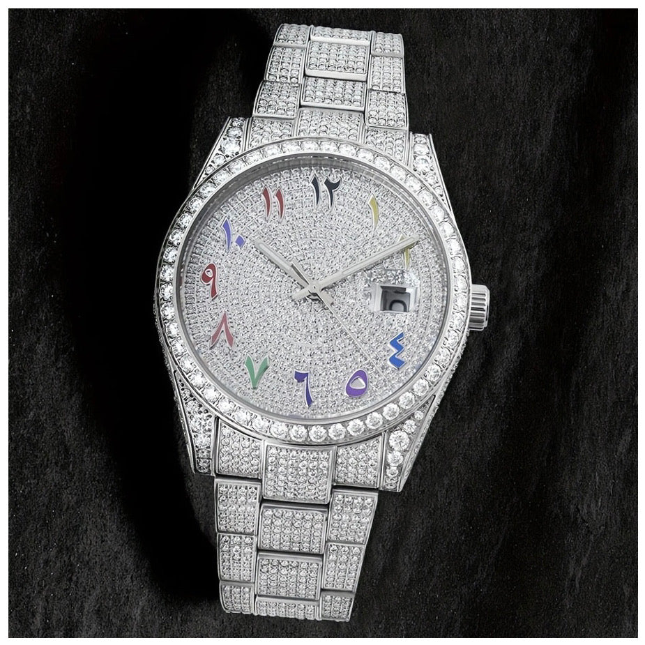 ICED OUT 41MM MOISSANITE "SILVER ARABIC MONAC V2" UHR - ICERAIN JEWELRY