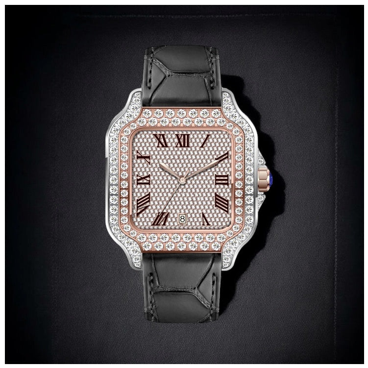 ICED OUT 40MM MOISSANITE "SILVER/ROSEGOLD ROMA PIAZZA" UHR - ICERAIN JEWELRY