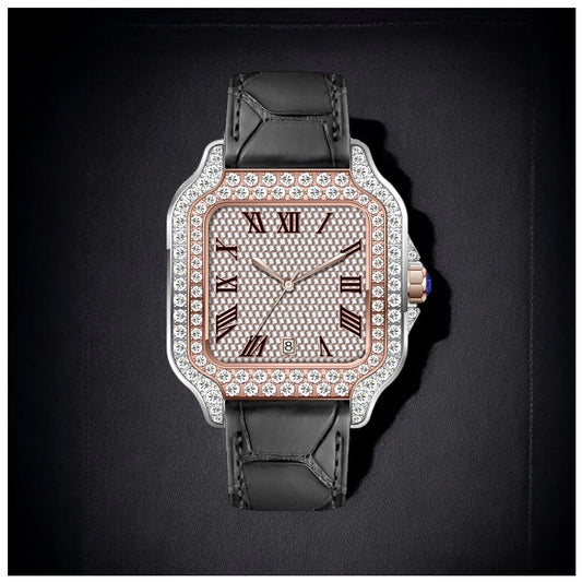 ICED OUT 40MM MOISSANITE "SILVER/ROSEGOLD ROMA PIAZZA" UHR - ICERAIN JEWELRY