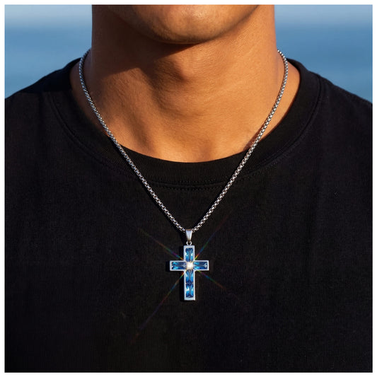 ICED OUT "BLUE CROSS" KETTE - ICERAIN JEWELRY
