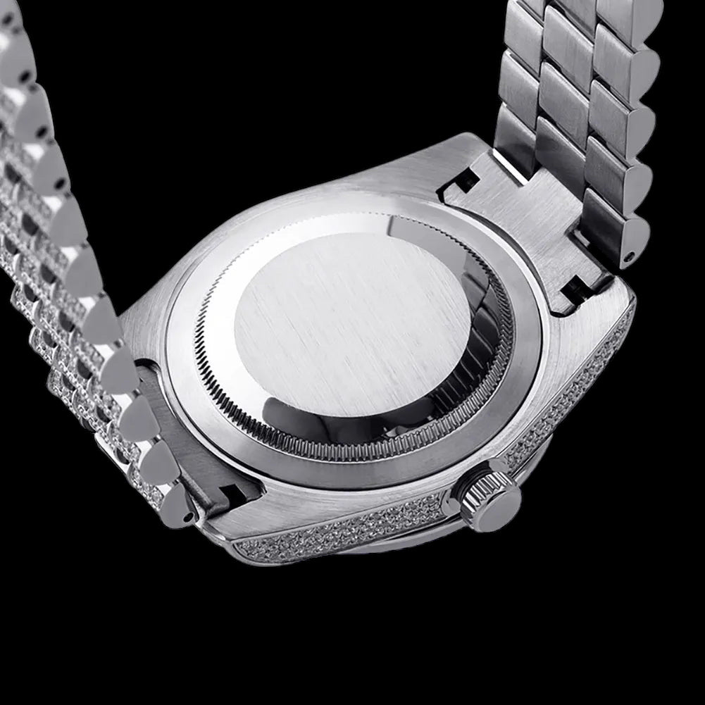 Luxus Designer Iced Out 44mm "Cosafima" 12K Whitegold Uhr + Box + Armbandkürzer