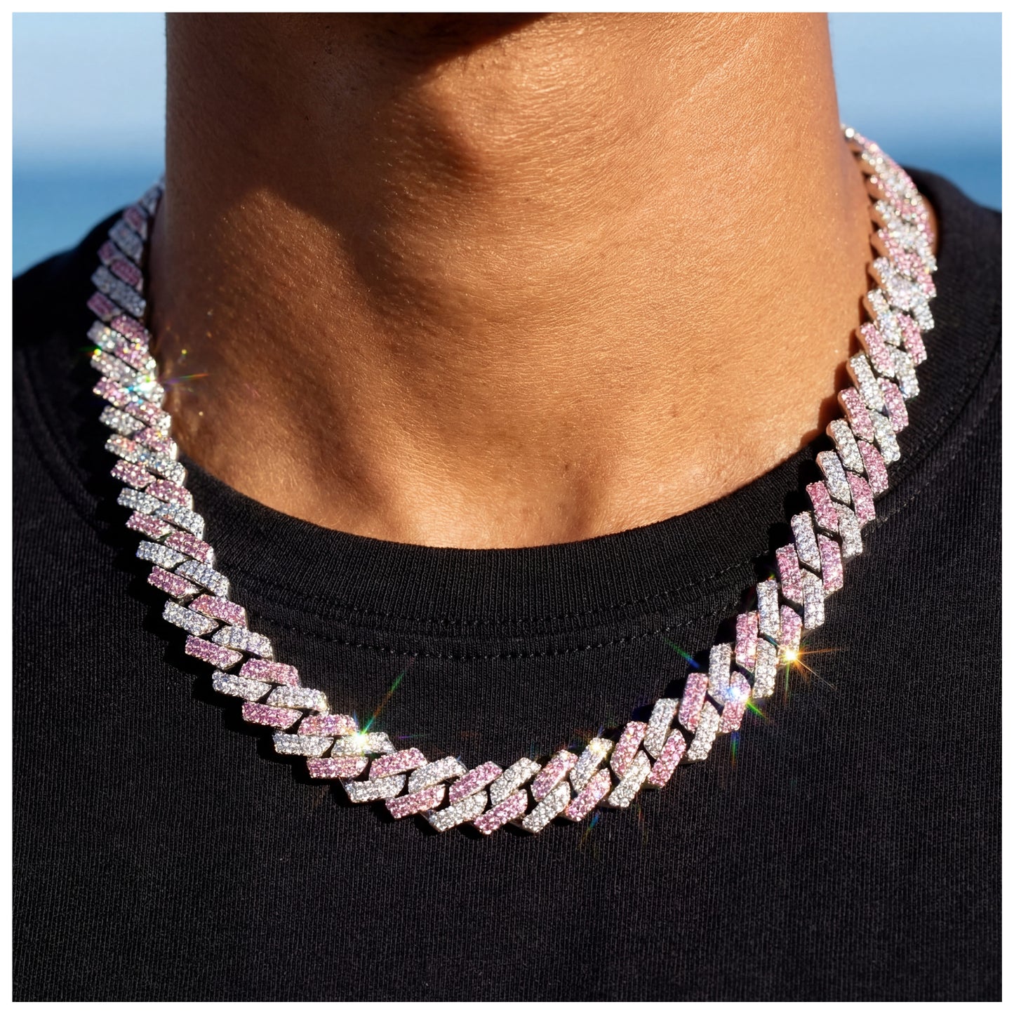 ICED OUT 14MM "SILVER/PINK PRONG CUBAN" KETTE [CLASSIC VERSION] - ICERAIN JEWELRY