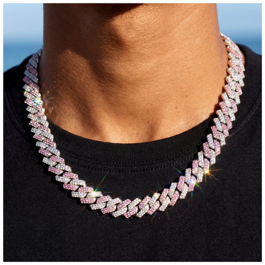 ICED OUT 14MM "SILVER/PINK PRONG CUBAN" KETTE [CLASSIC VERSION] - ICERAIN JEWELRY