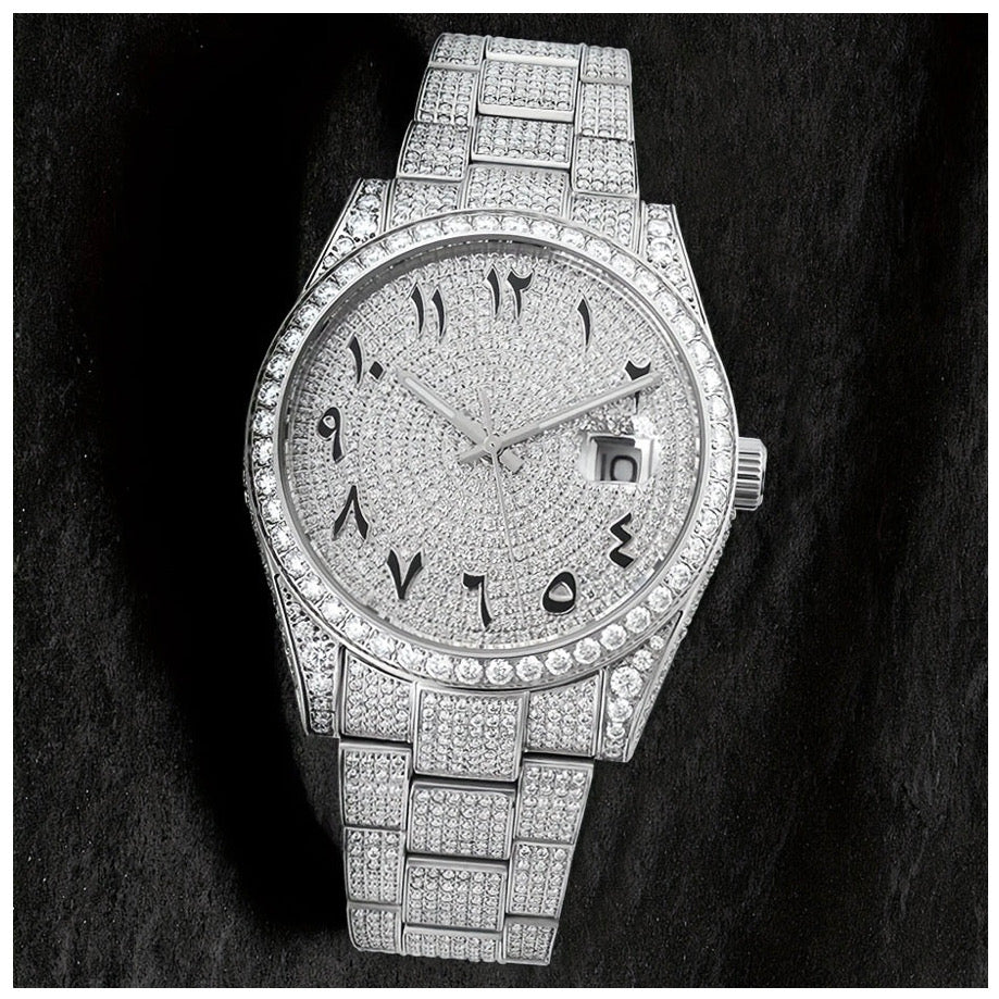 ICED OUT 41MM MOISSANITE "SILVER ARABIC MONAC" UHR - ICERAIN JEWELRY
