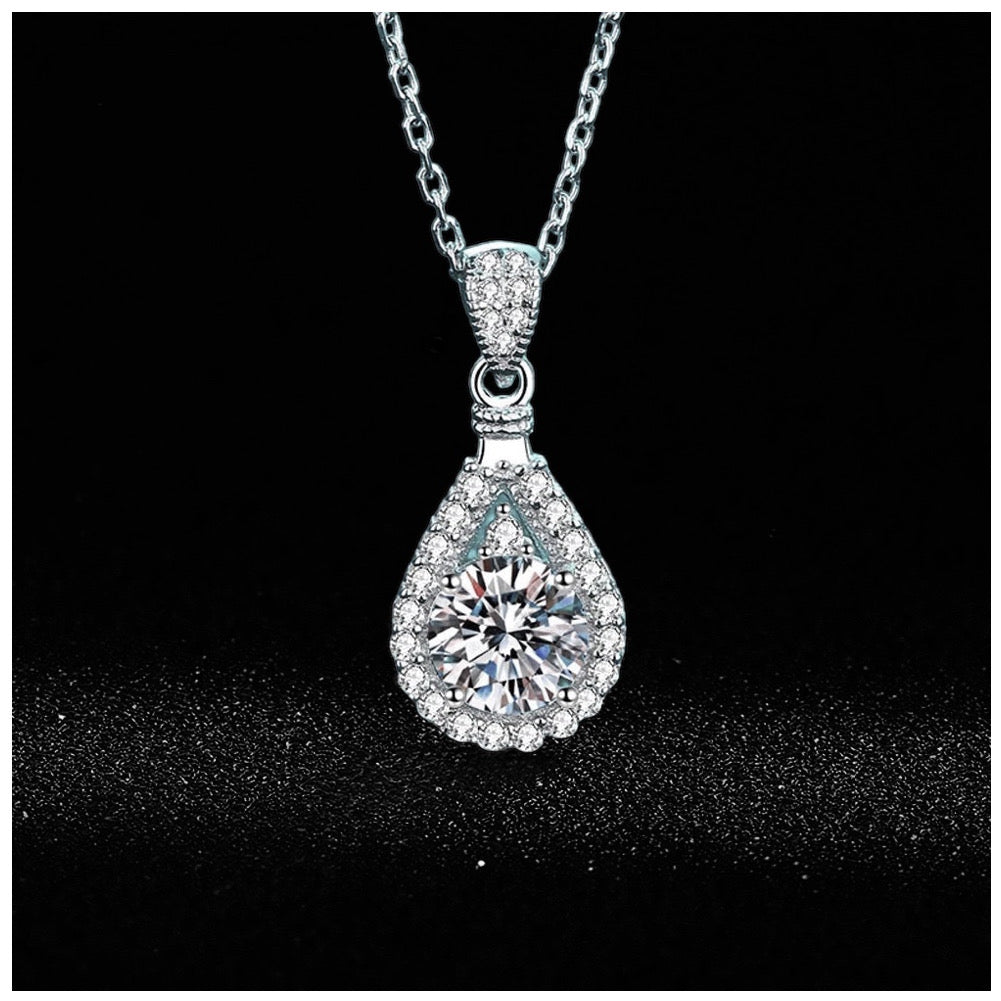 Luxus Iced Out Moissanite "Drop" Whitegold 925S Silver Kette