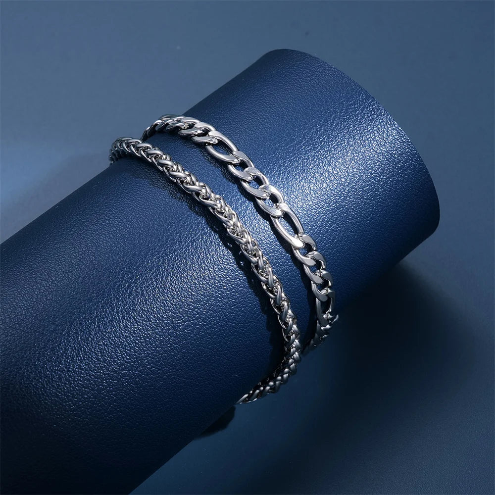 Luxus Edelstahl 2-In-1 "Silver Street" Schmuckset (2 Armbänder)