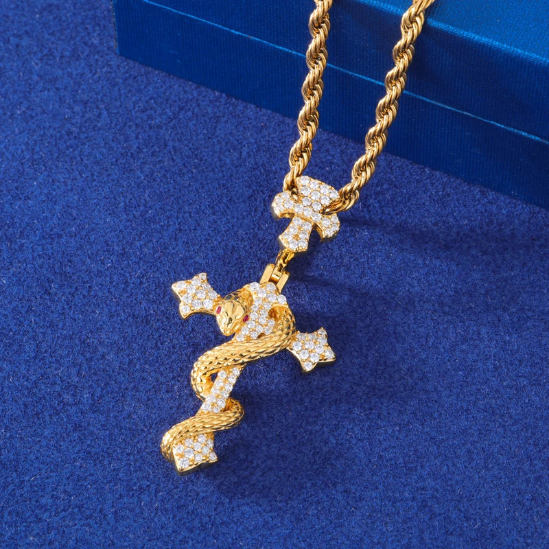 ICED OUT MOISSANITE "SNAKE CROSS" WEISSGOLD 925S SILVER KETTE - ICERAIN JEWELRY