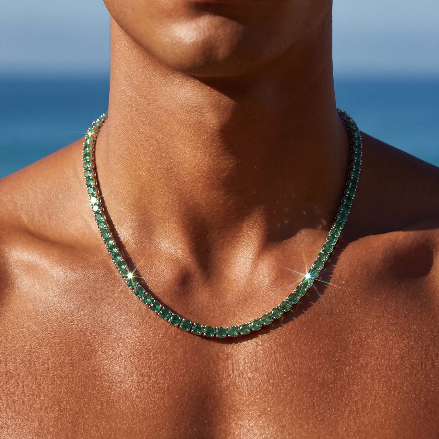 SALE | ICED OUT 5MM 40CM "GREEN TENNIS" KETTE - ICERAIN JEWELRY