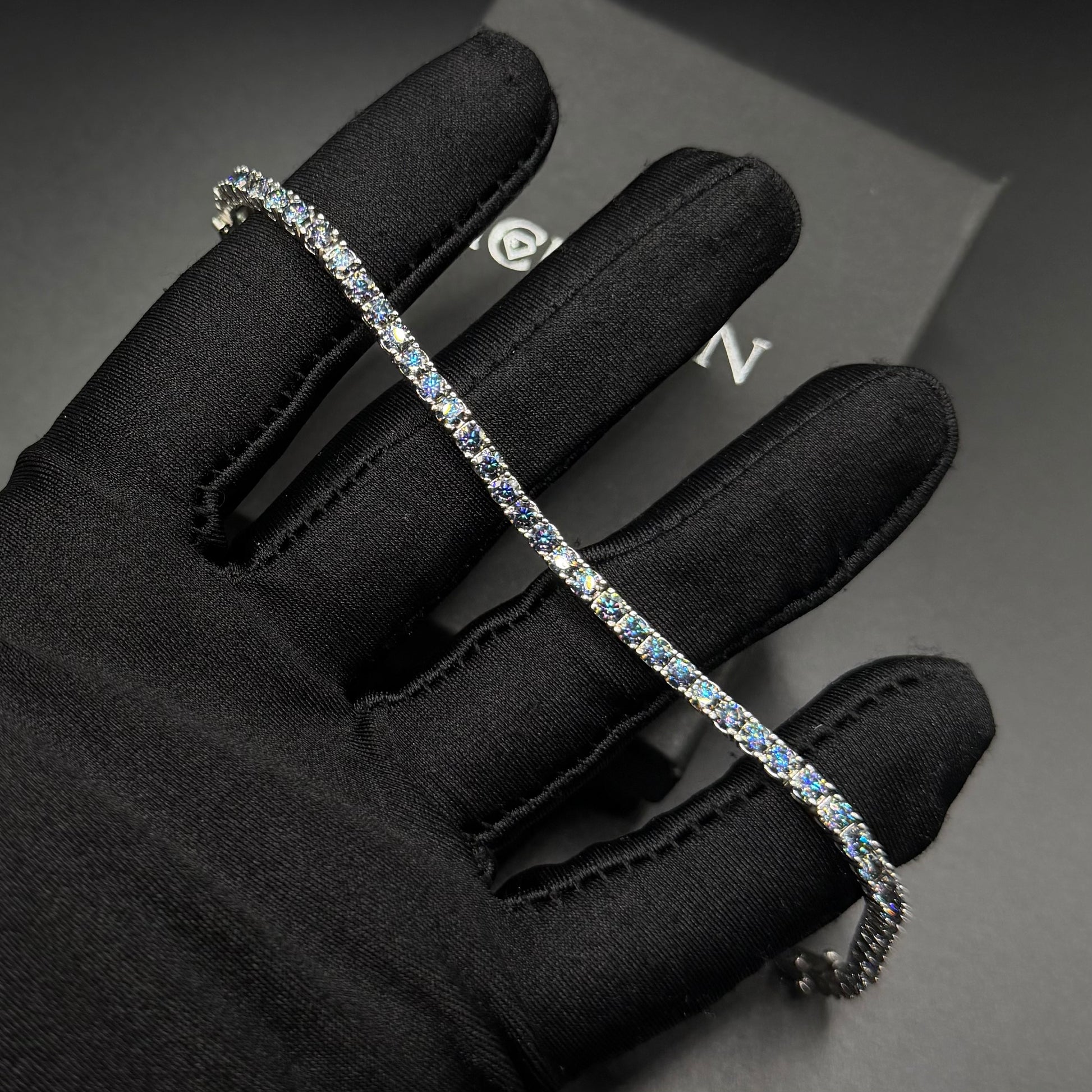 SALE | ICED OUT MOISSANITE 3MM 16CM "BLUE TENNIS" WEISSGOLD 925S SILVER ARMBAND - ICERAIN JEWELRY