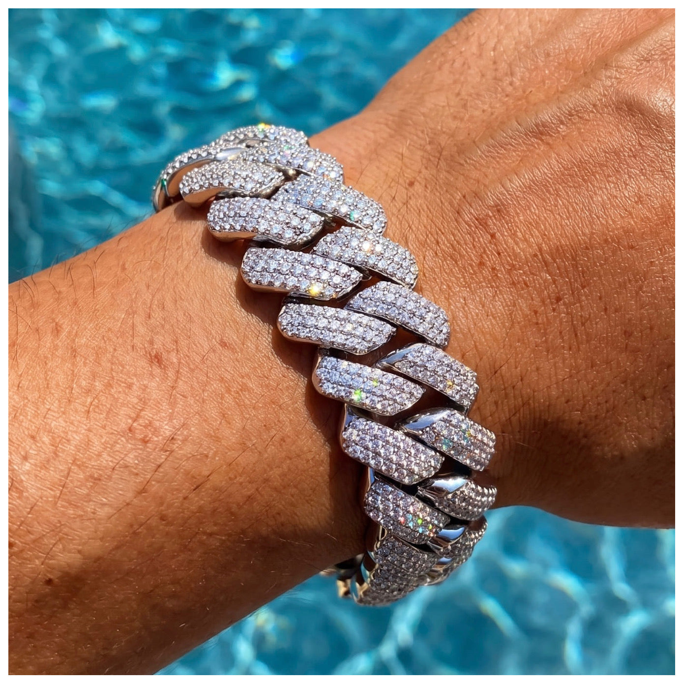 SALE | ICED OUT 25MM 20CM "SILVER PRONG CUBAN" ARMBAND - ICERAIN JEWELRY