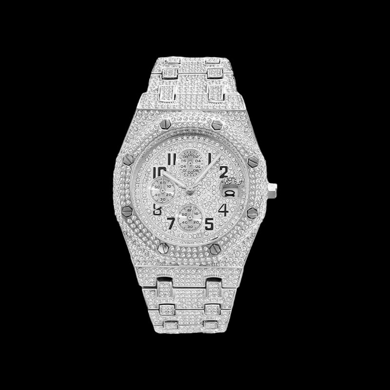 Luxus Designer Iced Out "Quadris" Uhr + Box + Armbandkürzer