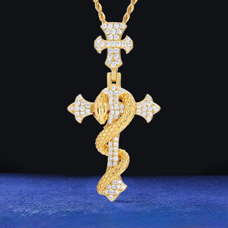 ICED OUT MOISSANITE "SNAKE CROSS" WEISSGOLD 925S SILVER KETTE - ICERAIN JEWELRY