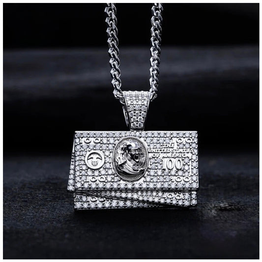 ICED OUT MOISSANITE "DOLLAR BILL" WEISSGOLD 925S SILVER KETTE - ICERAIN JEWELRY