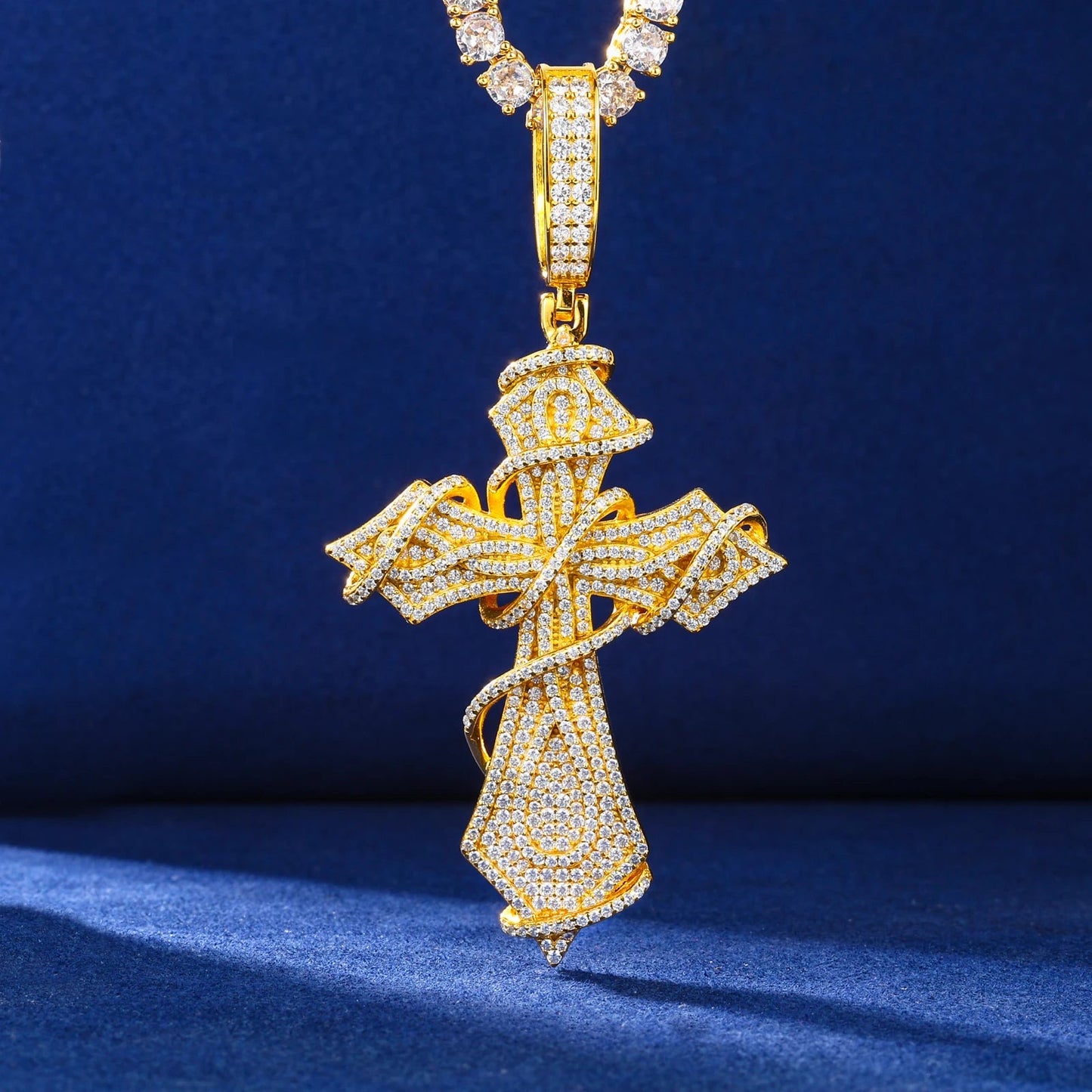 ICED OUT MOISSANITE "THORN CROSS" WEISSGOLD 925S SILVER KETTE