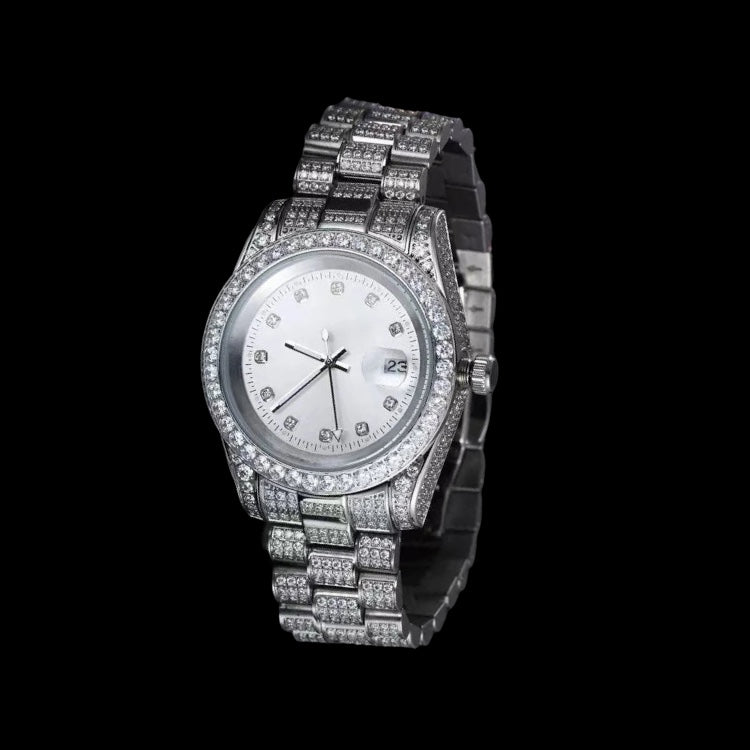 Luxus Designer Iced Out 40mm "Cosafima" 12K Whitegold Uhr + Box + Armbandkürzer