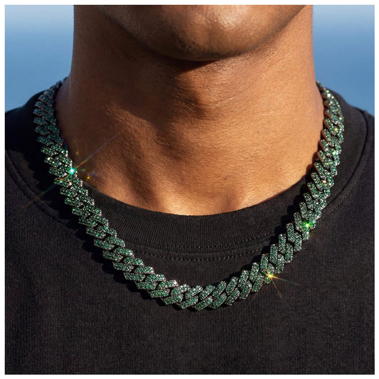 SALE | ICED OUT 14MM 40CM "GREEN PRONG CUBAN" KETTE - ICERAIN JEWELRY