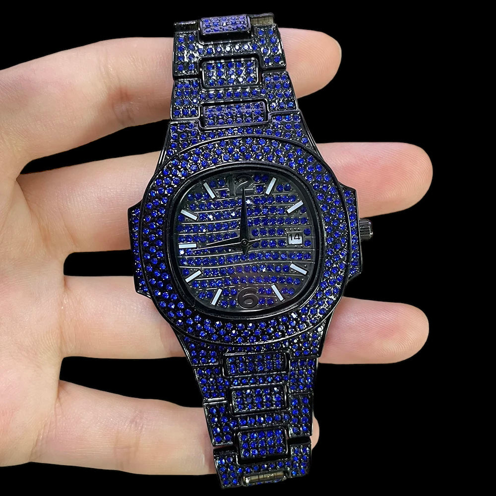 Luxus Designer Iced Out "Swaroxon" Uhr + Box + Armbandkürzer