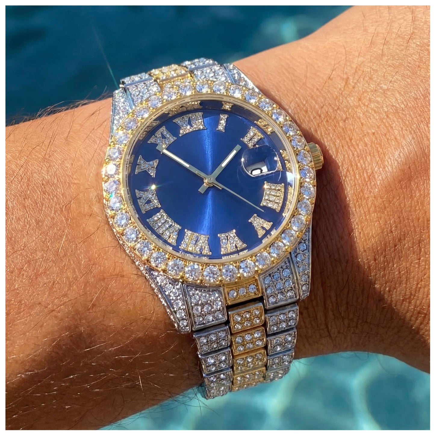 SALE | ICED OUT "SILVER/GOLD/BLUE FRATELLO" UHR - ICERAIN JEWELRY