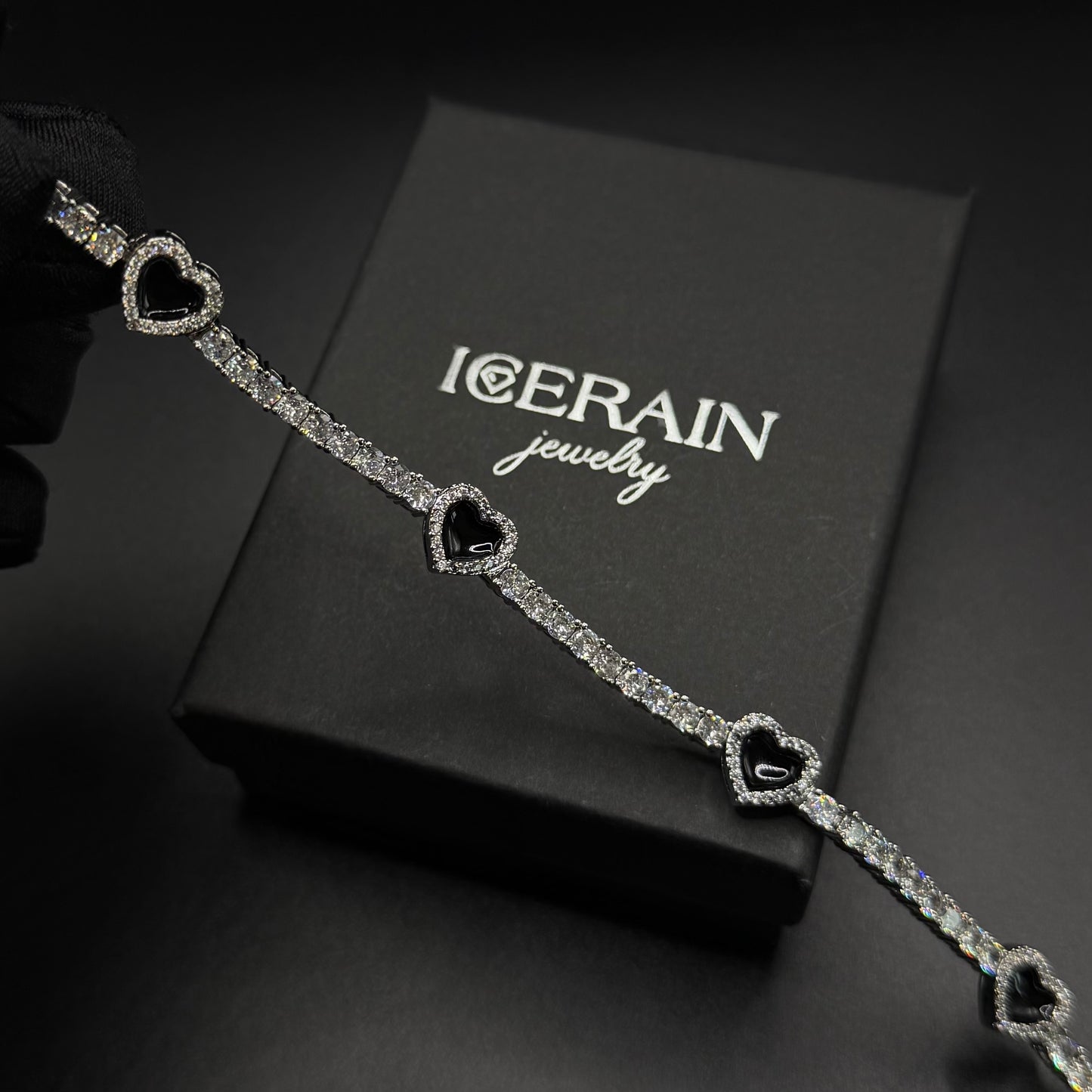 SALE | ICED OUT "SILVER/BLACK HEART CLOVER TENNIS" ARMBAND - ICERAIN JEWELRY